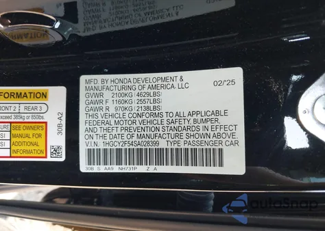 2025 Honda Accord Hybrid Sport from USA, damaged, VIN 1HGCY2F54SA028399